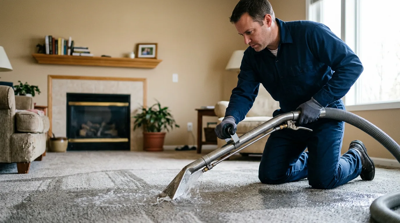 Water damage restoration technician working near Midland, MD